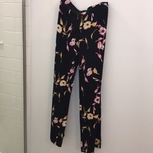 WHBM NWT Black pants with pink floral flowers